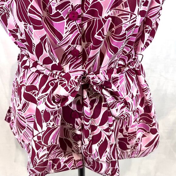 Jaclyn Smith burgundy and pink belted button down blouse top size large - Picture 2 of 5